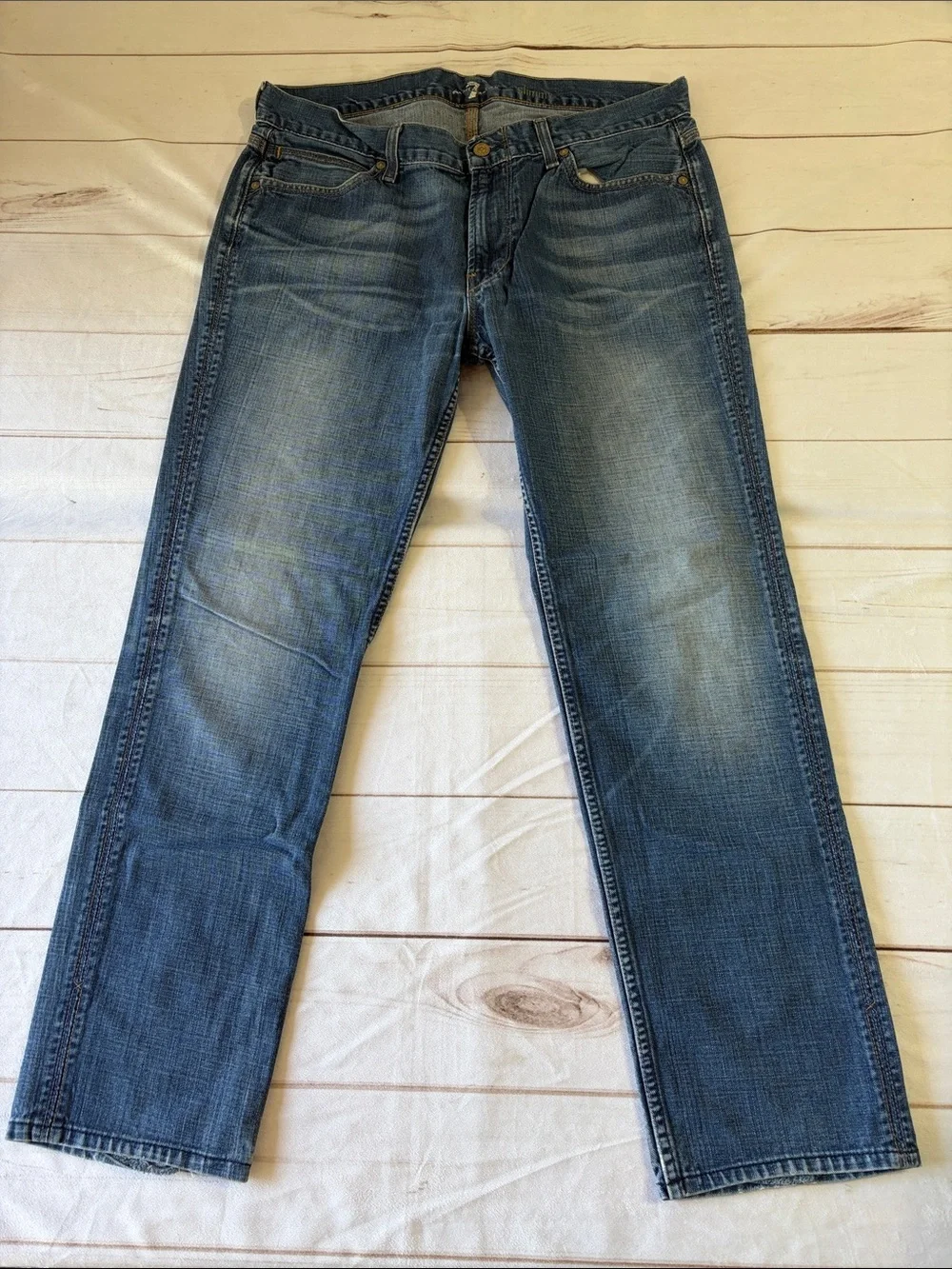7 For All Mankind Men's Straight Leg Blue Denim Jeans